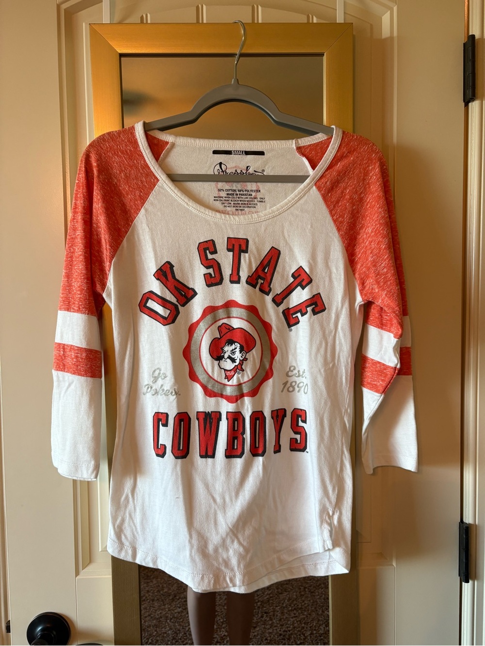 Pressbox Oklahoma State Cowboys White and Orange Raglan Long Sleeve Tee